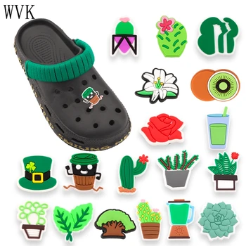 1 Adet Yeşil Bitkiler Croc Takılar PVC Ayakkabı Dekorasyon Yetişkin çocuk sandaletleri Ayakkabı Takılar Karikatür jıbz Cros Aksesuarları Ücretsiz kargo