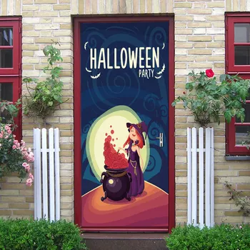 Kendinden Yapışkanlı Cadı Demlemek Cadılar Bayramı Tema Posteri Kapı Vinil Su Geçirmez Kapı Çıkartmaları Ev Dekor Duvar DIY Kapı Yenileme Çıkartmaları