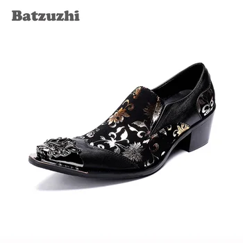 Batzuzhi 6.5 cm Yüksek Topuk erkek ayakkabısı İtalya Tipi Moda Deri Elbise Ayakkabı Erkekler Metal Ucu Resmi Deri Parti, düğün Ayakkabı Erkekler