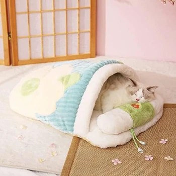 Sevimli-Pet House, Sakura Kedi-Uyku Tulumu İle Yastık, Sevimli Mağara Kedi-Yatak, Sakinleştirici köpek yatağı, Yumuşak Sıcak Rahat-Pet Malzemeleri Kullanımı Kolay