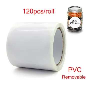 120 adet / Rulo Beyaz Yuvarlak PVC Çıkartmalar Boş El Yazısı Ev DIY Depolama Sınıflandırma etiket Çıkarılabilir Su Geçirmez Çıkartmalar