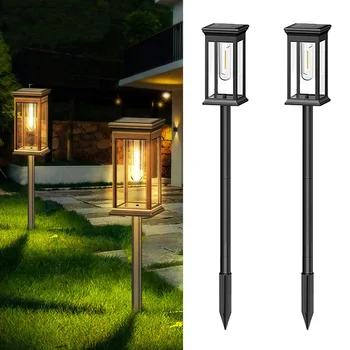 2 adet LED güneş açık yol ışıkları Tungsten Filament ampul bahçe lambası su geçirmez peyzaj lambası çim Yard dekoratif ışık