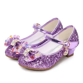 Bahar çocuk Madeni Pul Prenses Ayakkabı Kelebek-düğüm Kristal Sequins Yüksek Topuklu Kızlar deri ayakkabı Çocuklar İçin Düğün parti