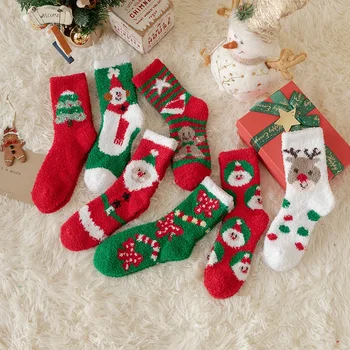 Sonbahar ve Kış Kalın Sıcak Mercan Kadife Çorap Kadınlar için Noel Japon Ev Kat Çorap Çapraz Sınır