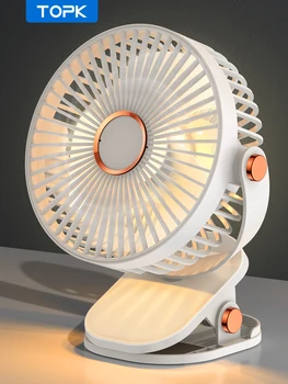 TOPK led ışık USB masaüstü vantilatör Taşınabilir 360° Dönme Ayarı USB Klip Fan Şarj Edilebilir 3 Hız Ultra Sessiz Mini Fan Ofis