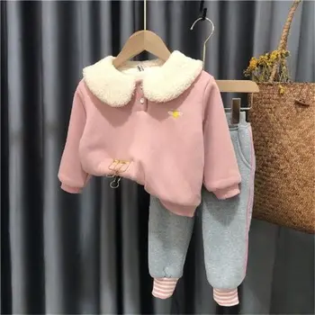 Kızların Sonbahar ve Kış Peluş Seti Yeni Bebek Moda Rahat Bebek Kalınlaşmış İki Parçalı Set çocuk kışlık kıyafet