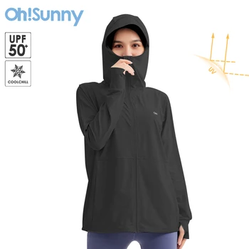 OhSunny Coolchill Kumaş güneş koruma giyimi Kadın Ekstra Büyük Ağız Kapüşonlu Ceket Açık Spor Anti-UV UPF50 + Nefes