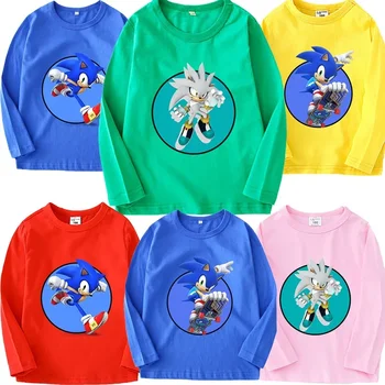 YENİ Sonics Uzun Kollu T-shirt Anime Uzun Kollu Giyim Sonbahar Kış Karikatür Figürü Sonics Baskı Tee Gömlek Çocuk Noel Hediyesi