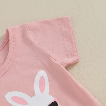 Toddler Erkek Bebek Kız Paskalya Kıyafetleri Mektup Tavşan Baskı T-Shirt ve Elastik Bel Uzun Pantolon 2 Adet Giysi Seti