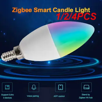 1/2/4 ADET Tuya Zigbee E14 E12 Akıllı mum şeklinde ampul RGBCW 5W LED Lamba Smartthings Uzaktan Kumanda Alexa İle Uyumlu
