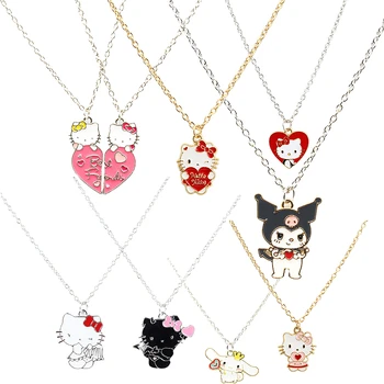 Kawaii Sanrios Çiftler Kolye Anime Hello Kitty Kuromi Benim Melodi Alaşım Kalp Arkadaşlar Takı sevgililer Günü Hediyeleri Aksesuarları