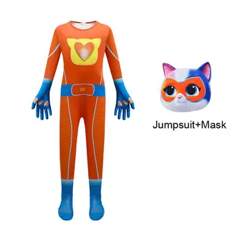 Cadılar bayramı Süper Kitties Kostüm Genç Erkek Kız Tulum Superkitties Çocuk Maskesi + Romper 2 ADET Set Çocuk Tek parça Giysi