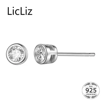 LicLiz 925 Ayar Gümüş düğme küpe Kadınlar ıçin Moda Yuvarlak Küçük CZ Zirkon Kristal düğme küpe Basit Tasarım Takı LE0446