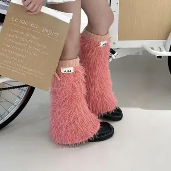 Kadın Taklit Tavşan Kürk bacak ısıtıcıları Y2k Kawaii Lolita Tayt Çizmeler Çorap Kalınlaşmış Kapak Harajuku Ayak Botları Kapağı