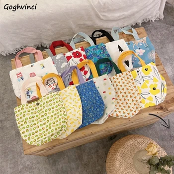 Tuval Alışveriş Çantaları Kadın Çiçek Baskılı Küçük Ins Japon Tarzı Öğle Yemeği Sevimli Kawaii Katlanabilir Bolsa Yeniden Kullanılabilir Eko alışveriş çantası