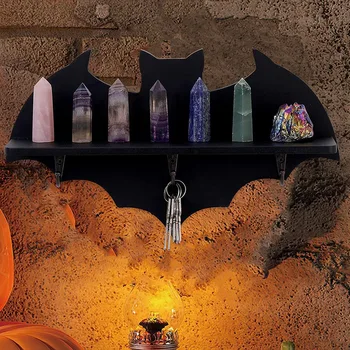 1 ADET Kristal raf ürkütücü yüzen raflar Goth dekor yarasa raf siyah duvar Witchy odası için