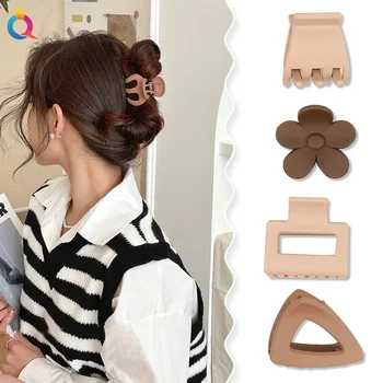 Yeni Moda Kahve Rengi Üç parçalı Set Buzlu Geometrik Firkete saç tokası Tokalarım Kadınlar için Kız Saç Aksesuarı Şapkalar