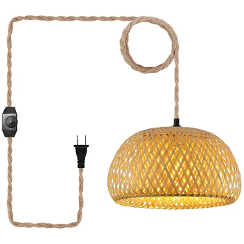 Fiş kolye ışık asılı lamba anahtarı ile Jüt halat kordon bambu Abajur hasır Rattan asılı ışıklar ABD Plug