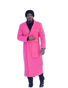 Kış Sıcak erkek Pembe Yün Blazer Erkek Takım Elbise Stand-up Yaka Erkek Damat Smokin Düğün Takımları Erkekler İçin Giyim Sadece Bir Ceket