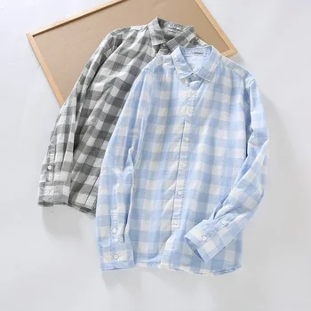 Erkek Giyim 2023 Sonbahar Yeni Stil Taze Ekose Uzun kollu Gömlek erkek Rahat Gevşek Yaka Trend erkek gömleği