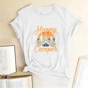 Seeyoushy Mutlu Camper Baskı T-Shirt Kadın Yaz Grafik Tees Streetwear Harajuku Gömlek Tops Kadınlar için Moda Camiseta Mujer