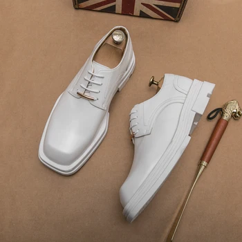 Bahar 2023 Yeni İş Platformu Deri Ayakkabı Siyah Beyaz rahat ayakkabılar Klasik Oxfords Elbise Ayakkabı Kalın Taban Resmi parti ayakkabıları