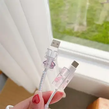 1 ADET Ayı Sevimli Kablo Koruyucu Karikatür USB şarj aleti Koruyucu kablo düzenleyici Veri Hattı Kablosu Kablo Sarıcı Kapak