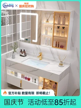 Akıllı Lavabo Dolabı Kombinasyonu Taş Plaka Banyo Masa Banyo Seti Modern Minimalist lavabo Lavabo