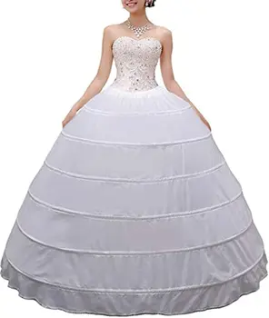 Bahar Moda Kadınlar Kabarık Etek Kombinezon A-line 6 Hoop Etek Fişleri Uzun Jüpon Düğün Gelin Elbise Balo Beyaz