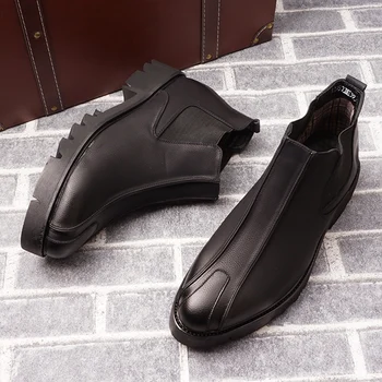 yüksek kaliteli erkek eğlence platformu çizmeler siyah orijinal deri ayakkabı sokak tarzı yakışıklı chelsea çizme kovboy botas masculina