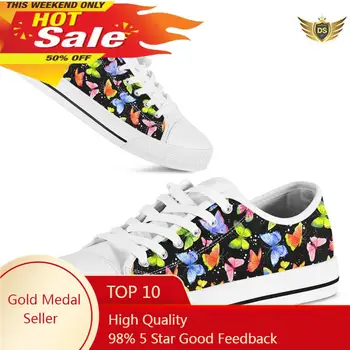 Güzel Renkli Kelebek Sneakers Kadın Düşük Üst beyaz kanvas ayakkabılar Tasarımcı Bayanlar Artı Boyutu 44/45/46 Ayakkabı