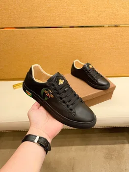 Italya erkek Rahat Tasarımcılar rahat ayakkabılar lüks moda Hakiki deri İş deri ayakkabı Dantel-up Spor klasik Sneakers