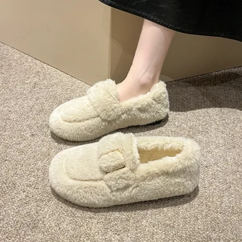 Kürk Kadın Flats Platformu günlük çizmeler Sıcak Lüks Mujer Kış Ayakkabı Yeni Trend 2024 Tasarımcı Kısa Peluş Yürüyüş Botas Kadın