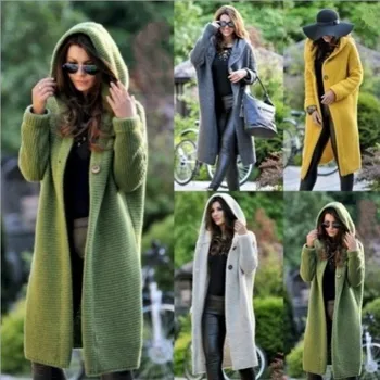 Uzun Ceket Zarif Gevşek Örme Hırka Kadınlar Uzun Kollu Üst Vintage Harajuku kapüşonlu süveter Moda Sıcak Kış kadın kıyafetleri