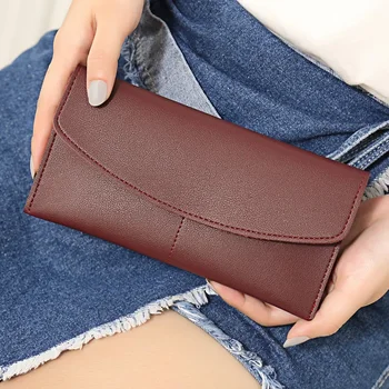 Yeni Bayan Cüzdan Kore Moda Basit Yumuşak Deri uzun cüzdan Büyük Cüzdan Basit Moda kart çantası