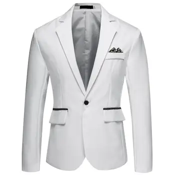 Moda bir düğme yaka Casual erkek Blazer uzun kollu dekoratif cep takım elbise ceket iş giysisi