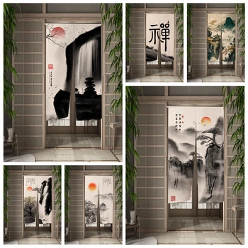 Çin Geleneksel Mürekkep Boyama kapı perdesi Dağ Duvar Asılı Yarım Perde Japon Noren Keten Bölme Mutfak Kapısı için