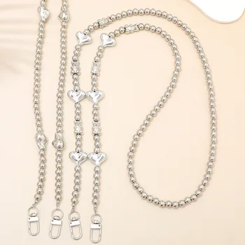 Moda Metal Cep telefon zinciri Gümüş Kalp Boncuklu Uzun Çapraz Vücut Kordon Askısı Kadınlar İçin Telefon Çantası Çanta Fincan Asılı Zincir