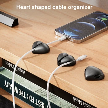 3 delikli Kalp şeklinde Masaüstü Silikon Kablo Sarıcı Organizatör Tel Yönetimi Klip Depolama USB Fare Kablosu Kulaklık Kablosu