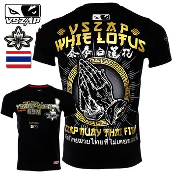 Vszap MMA T Shirt Altın Harfler Muay Thai Eğitim Gömlek Erkekler Kadınlar Pamuk Mücadele Kick Boks Kickboks Üst Tee BJJ Rashguard
