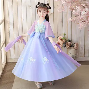 Yeni Çocuk Çin Tarzı Peri Hanfu Elbiseler Kız Kabarık Tatlı Güzel Prenses Etek Parti Akşam Performans Vestido Kostüm