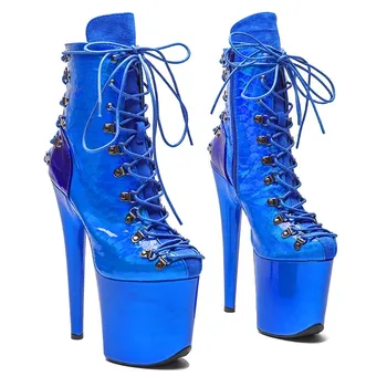 LAIJIANJINXIA Yeni Moda PU Üst Yuvarlak Ayak 20 CM / 8 inç Kutup Dans Ayakkabıları Yüksek Topuk Platformu kadın Ayakkabı Modern Çizmeler 035