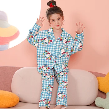 Karikatür Hello Kitty Pijama Pantolon Takım Elbise Cinnamoroll Kız Yeni Hırka Pijama Seti Sevimli Kuromi Loungewear Çocuk Giysileri 2 Adet Set
