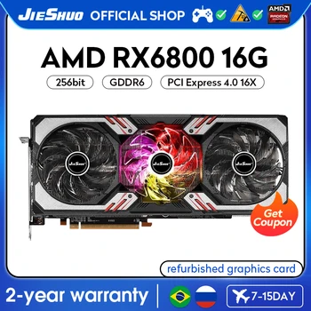 JIESHUO AMD RX 6800 16G Grafik Kartı Üç fan GDDR6 GPU 256Bit rx6800 16gb İçin Uygun Bilgisayar Masaüstü Oyunları Ofis Video