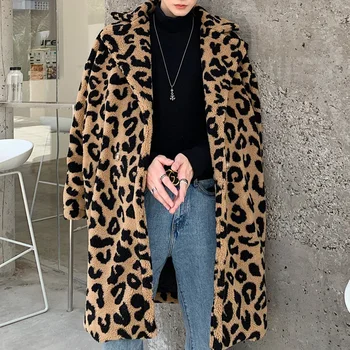 Streetwear Giyim Severler Palto Leopar Baskı Rüzgarlık Erkek Ceket Vintage Leopard Faux Kürk Gevşek Uzun Trençkot Erkek