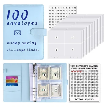 100 Zarflar Para Tasarrufu Zorlukları Kitap, Depolama Bütçeleme Bağlayıcı Bütçe Kitap Nakit Tasarrufu Mücadelesi Kiti (Mavi) Kolay Kurulum