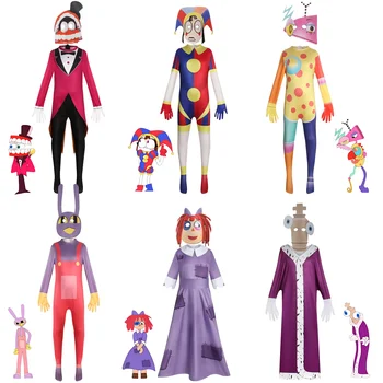 Unisex Çocuk İnanılmaz Dijital Sirk Cadılar Bayramı Kostüm Çocuklar Ragatha Caine Jax Pomni Zooble Kral Cosplay süslü elbise Up