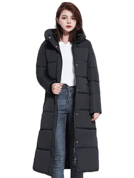 Pamuk Ceket Kadın 2023 Kış Yeni Aşağı Pamuk Ceket Uzun Diz Kalınlaşmış Kore Versiyonu Sıcaklık Kapşonlu Parkas Ceket Feminina