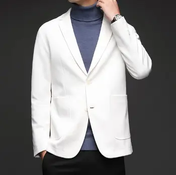 Yeni Stil erkek Düz Renk Uzun Kollu Rahat Gevşek Pamuk Karışımı Moda İki Düğme Takım Elbise Ceket Kaban ABB395