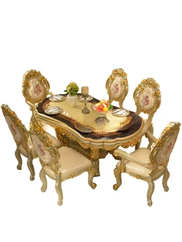Avrupa oval yemek masası dikdörtgen 1.8 m katı ahşap Fransız villa lüks ahşap yemek masası 2m mobilya.